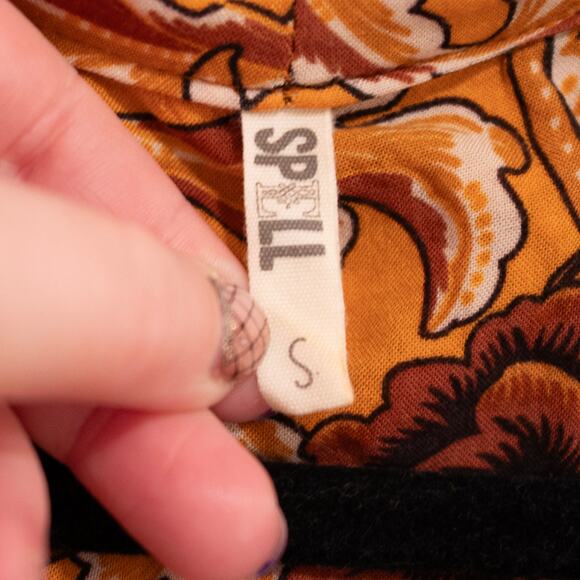 Spell Etienne Blouse Sienna Terracotta Peasant Paisley Print Ruffle Boho SZ S - Picture 7 of 8